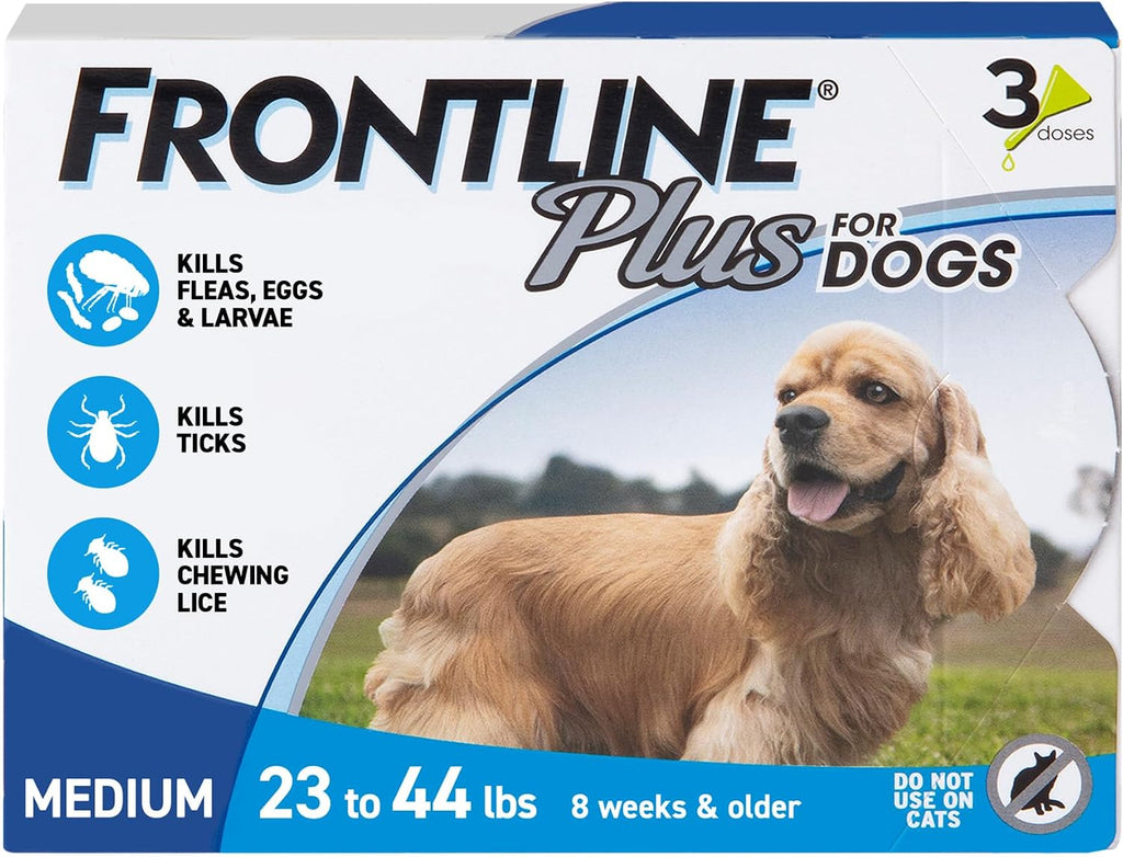 FRONTLINE Plus Flea and Tick Treatment for Medium Dogs 23–44 lbs – 6 Doses, New