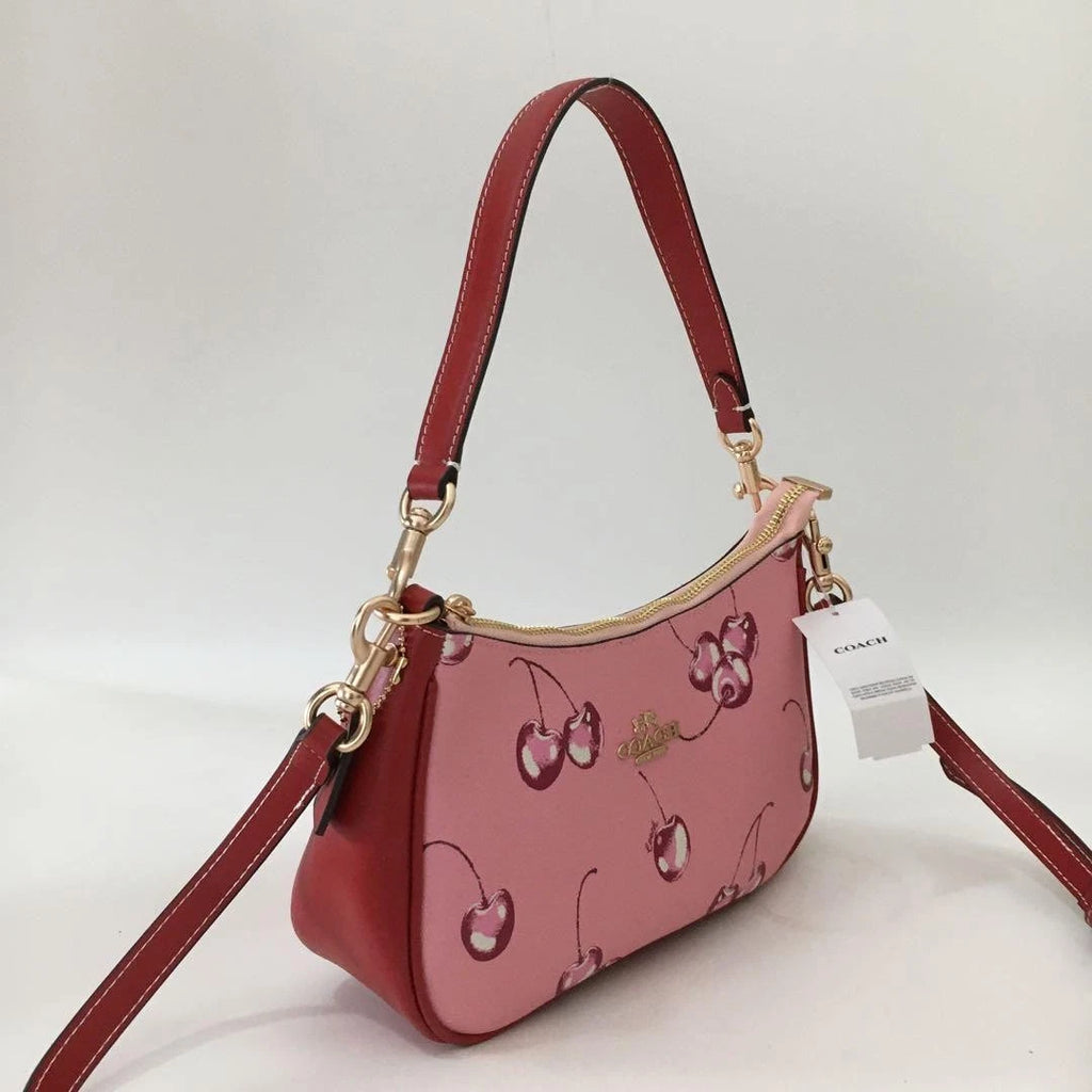 Coach CR290 Teri Shoulder Bag – Pink Cherry Print Coated Canvas with Leather Details
