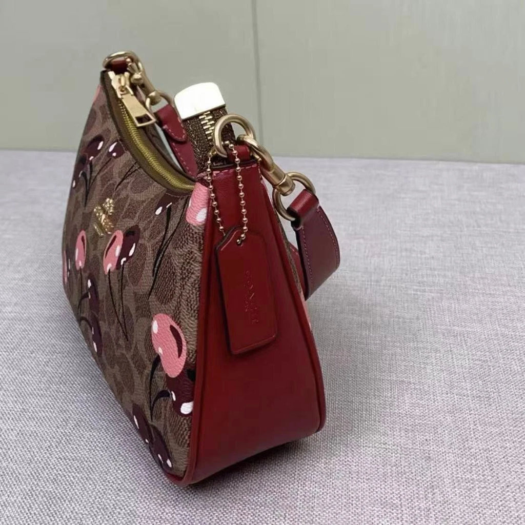 COACH CY694 Teri Shoulder Bag – Signature Canvas Cherry Print Tan Brown