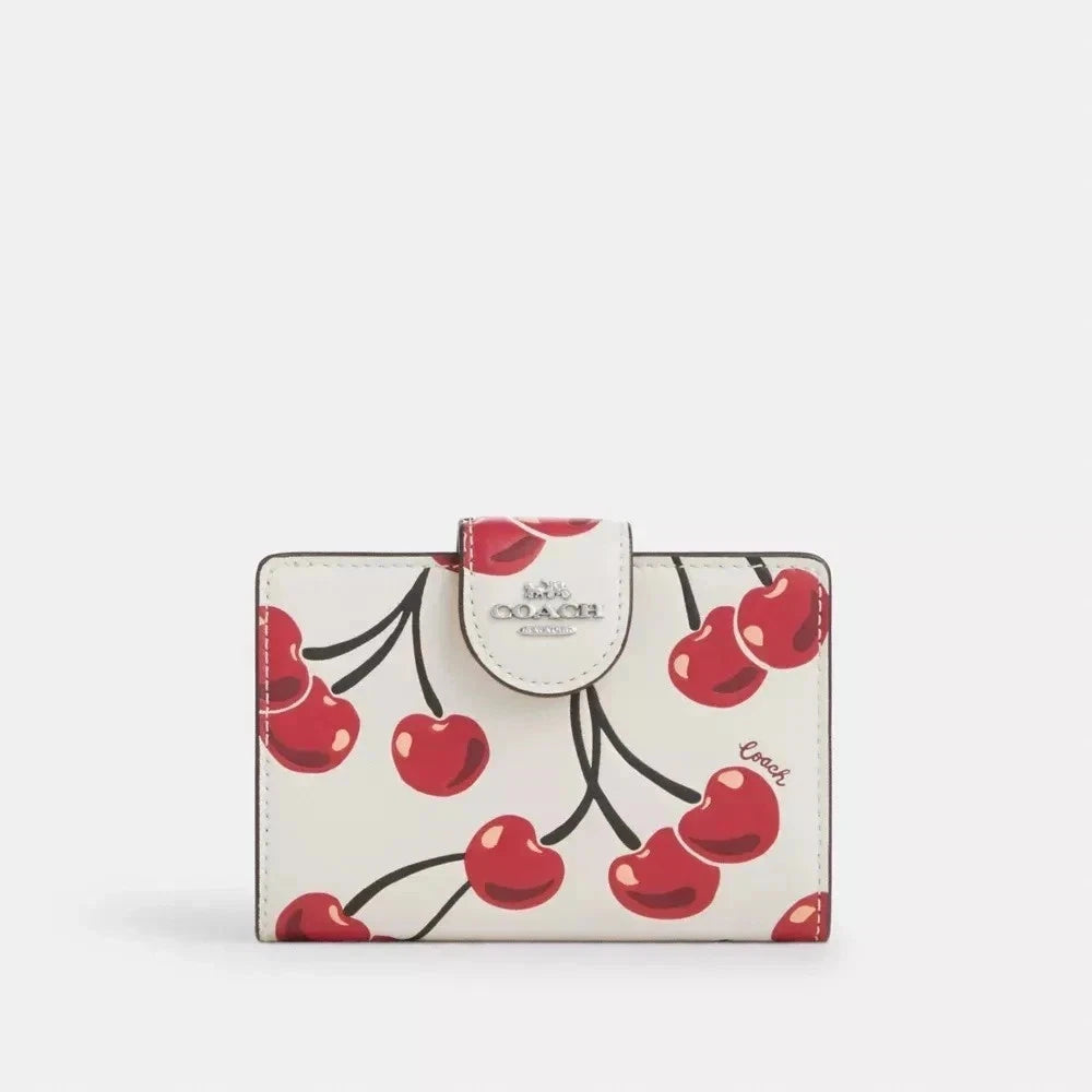 Coach Cherry Print Wallet – White with Red Cherries and Gold-Tone Logo
