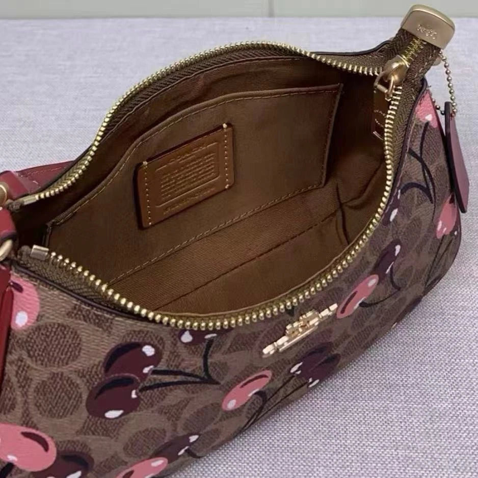 COACH CY694 Teri Shoulder Bag – Signature Canvas Cherry Print Tan Brown