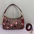 COACH CY694 Teri Shoulder Bag Signature Canvas Cherry Print Tan Brown