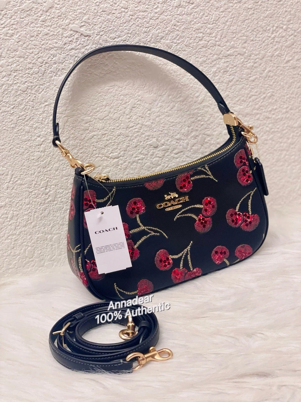 NWT Coach Teri Shoulder Bag CCZ16 Cherry Print Gold Black Multi