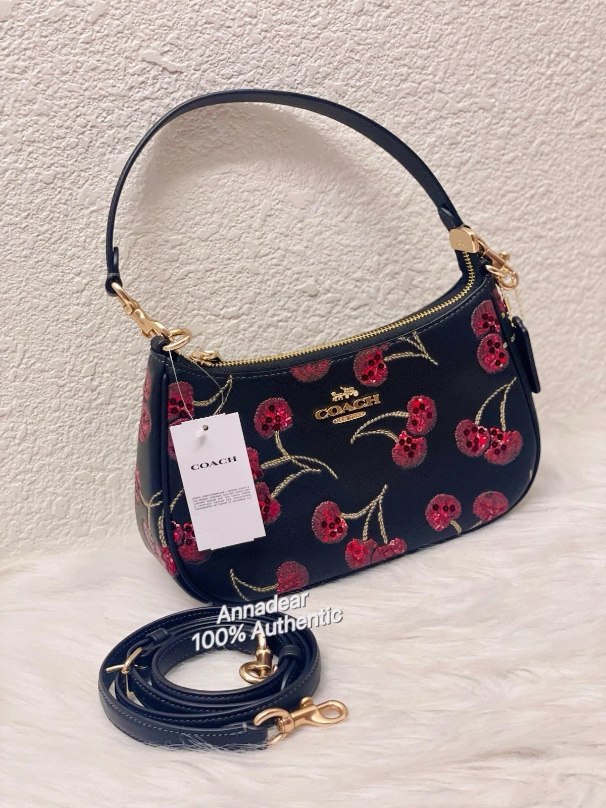 NWT Coach Teri Shoulder Bag CCZ16 Cherry Print Gold Black Multi