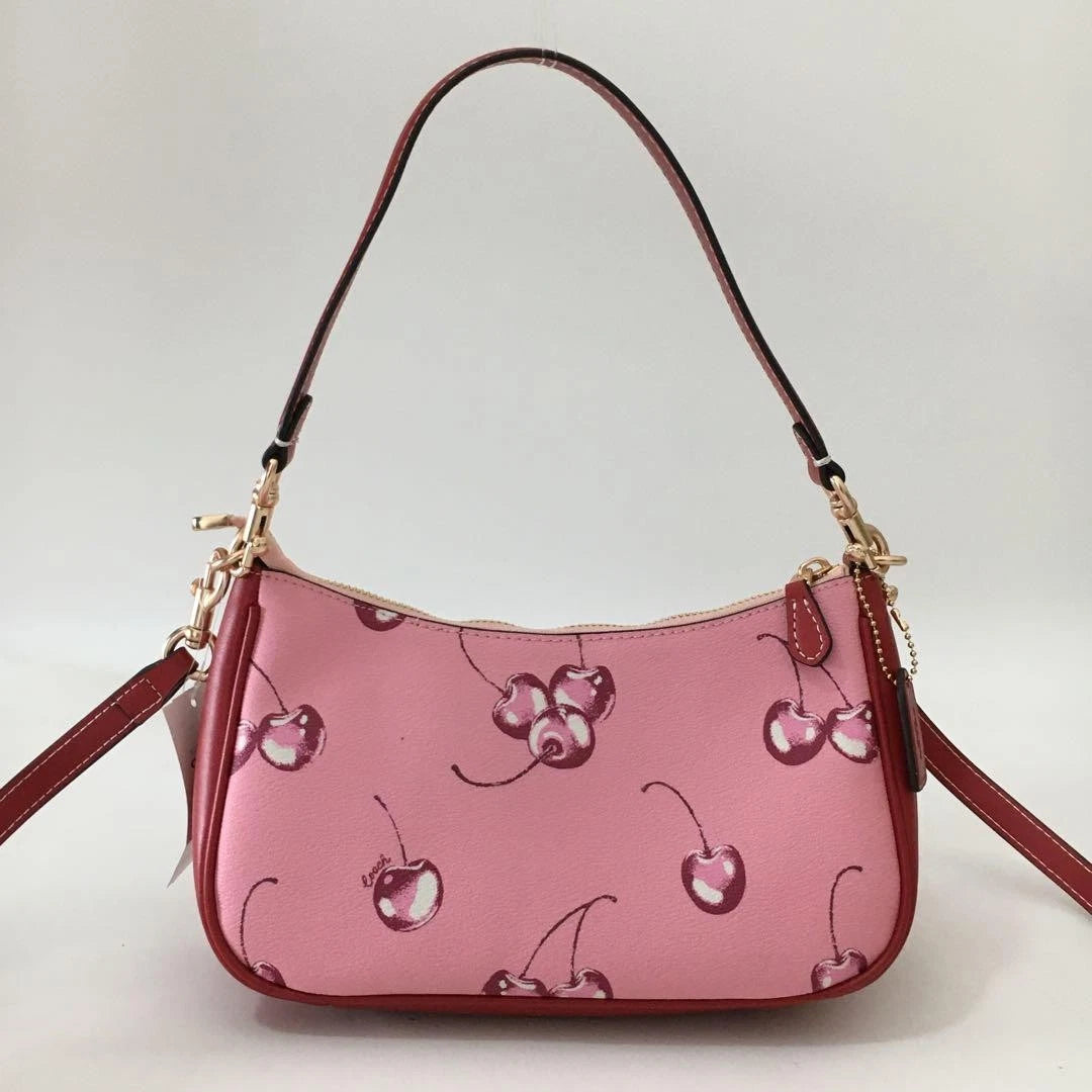 Coach CR290 Teri Shoulder Bag – Pink Cherry Print Coated Canvas with Leather Details