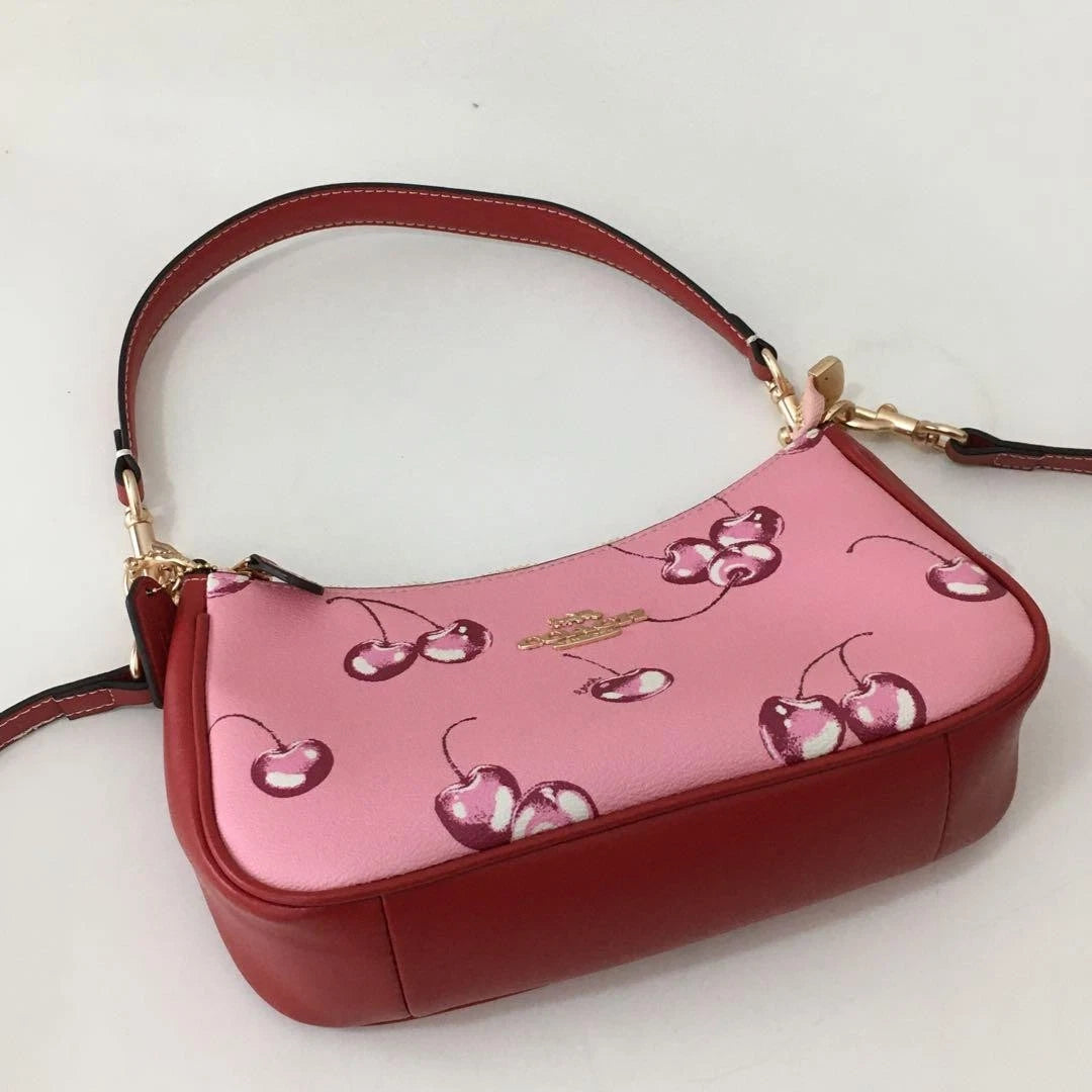 Coach CR290 Teri Shoulder Bag – Pink Cherry Print Coated Canvas with Leather Details