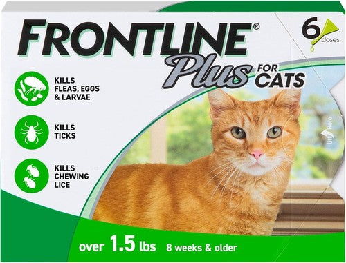 FRONTLINE Plus Flea and Tick Treatment for Cats Over 1.5 lbs. – 6 Treatments, New