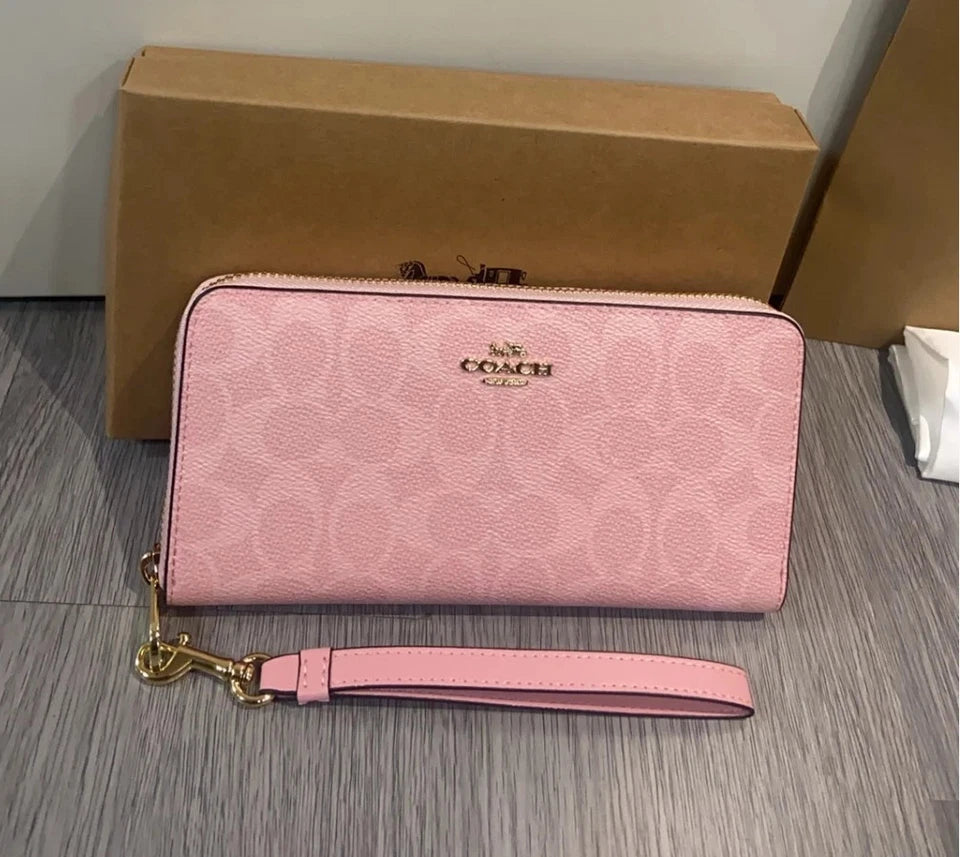COACH Long Zip Around Wallet CW778 – Signature Canvas Powder Pink