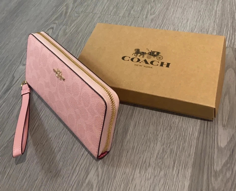 COACH Long Zip Around Wallet CW778 – Signature Canvas Powder Pink