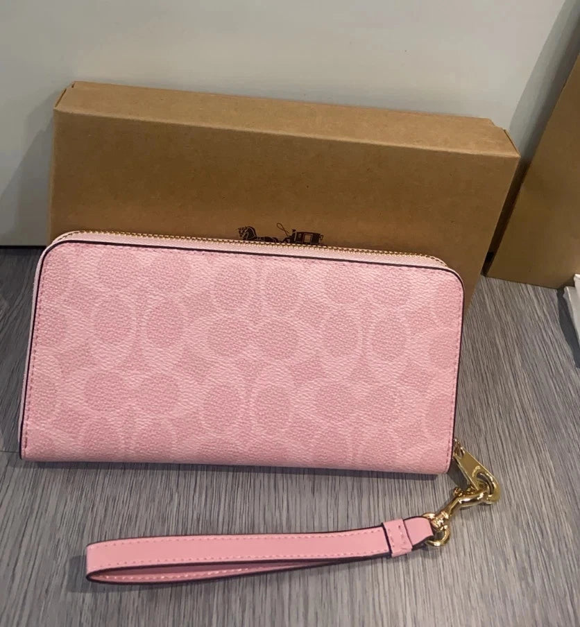 COACH Long Zip Around Wallet CW778 – Signature Canvas Powder Pink