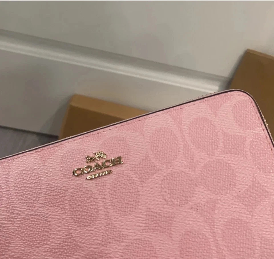 COACH Long Zip Around Wallet CW778 – Signature Canvas Powder Pink