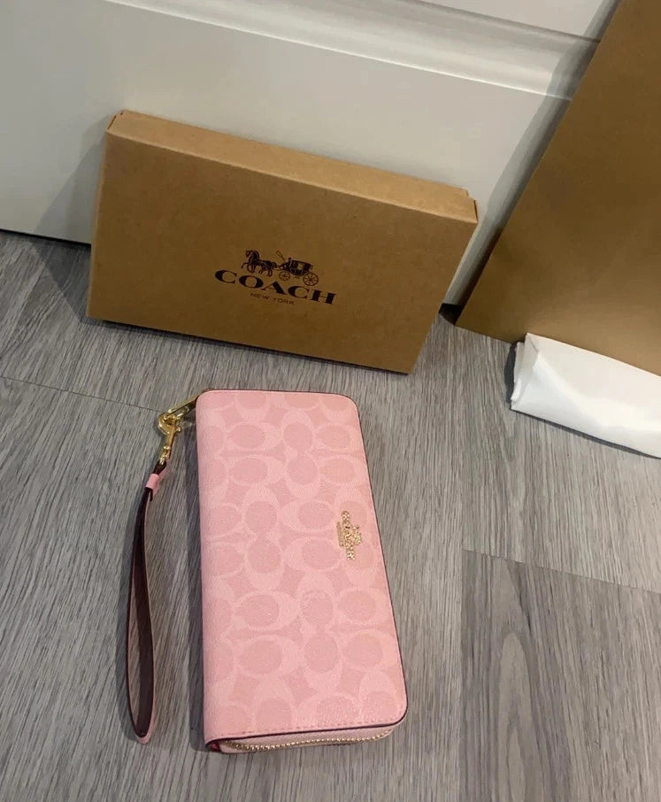 COACH Long Zip Around Wallet CW778 – Signature Canvas Powder Pink