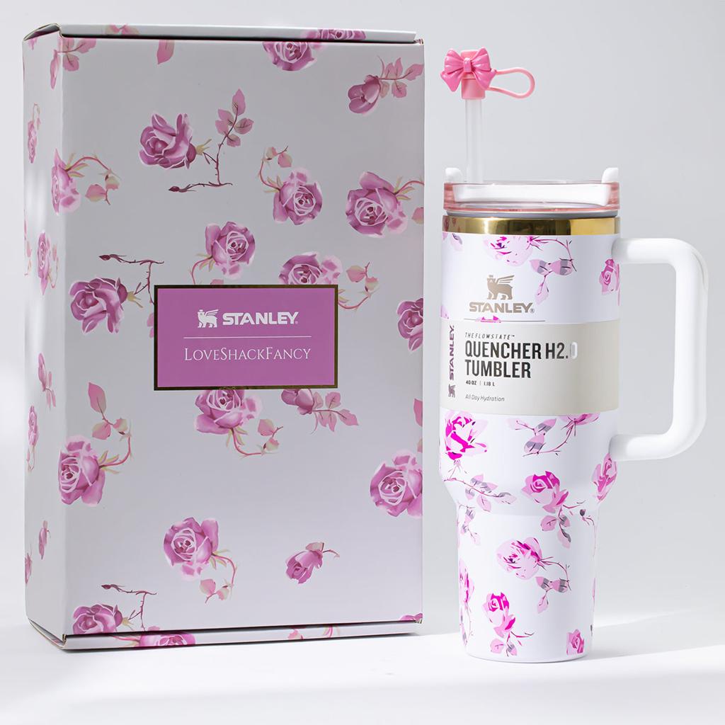 Stanley x LoveShackFancy Quencher H2.0 FlowState Tumbler 40 oz – Floral White/Purple